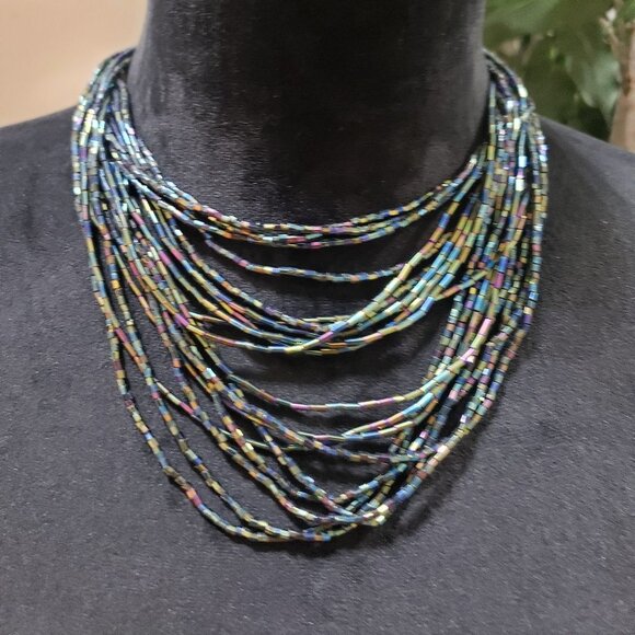 Womens Bohemian Style Multilayered Artificial Glass Beaded Choker Necklace - Picture 1 of 6